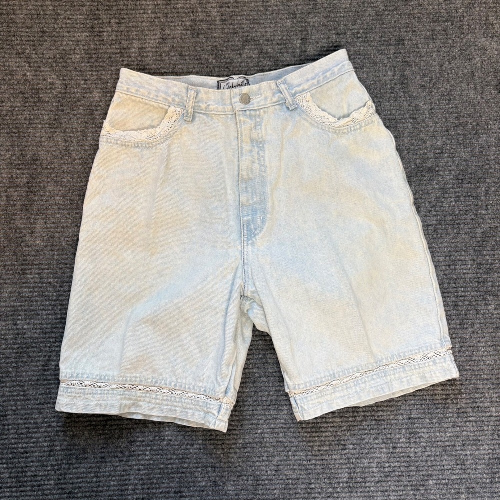 Beverly Hills Denim Co Lace Trim Denim Shorts Womens Light Wash Vintage Y2K 8